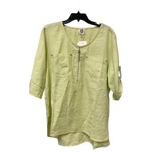 New Anne Klein Mint Linen Top